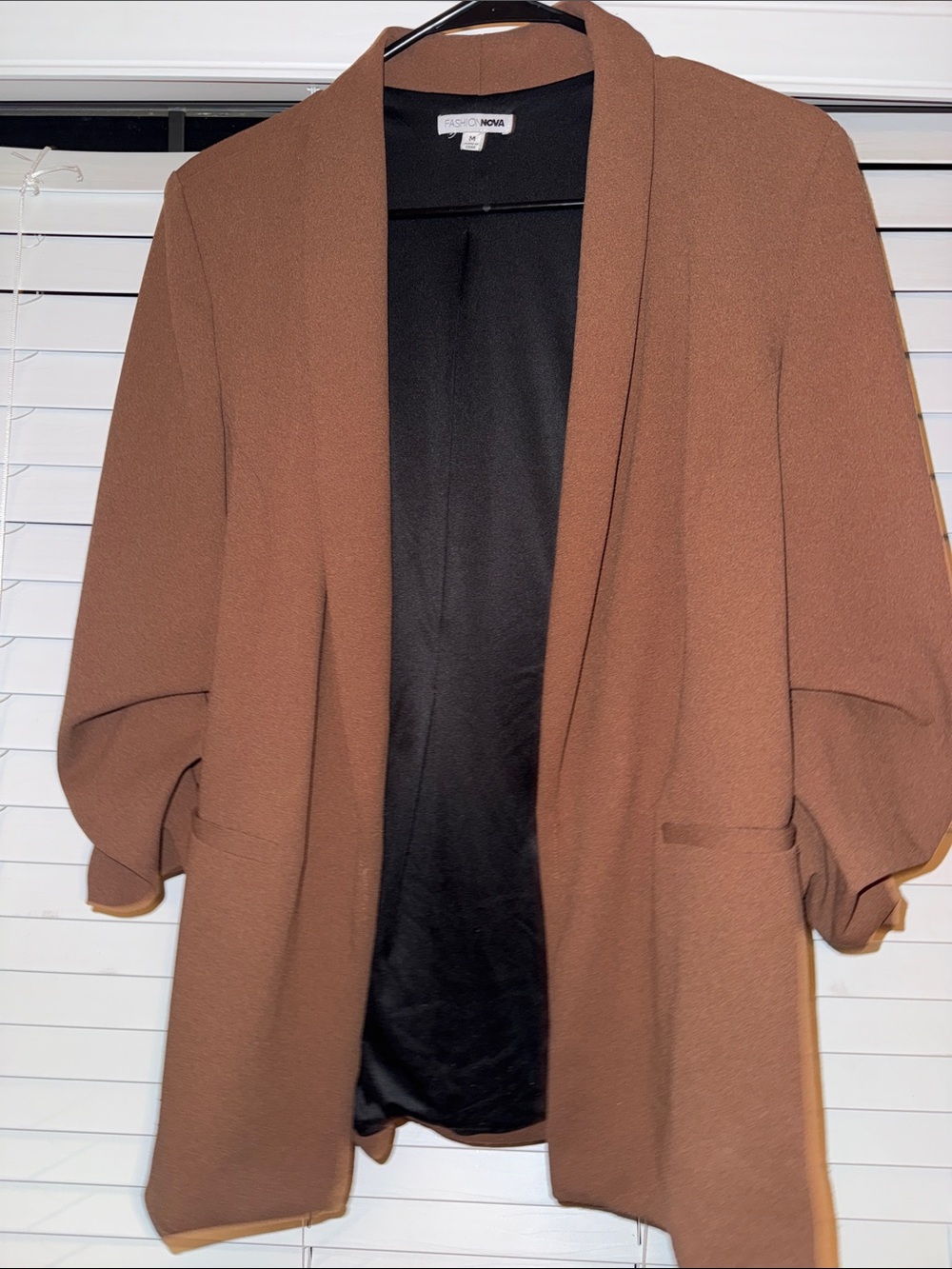 Fashion Nova Brown Open-Front Draped Blazer Jacket